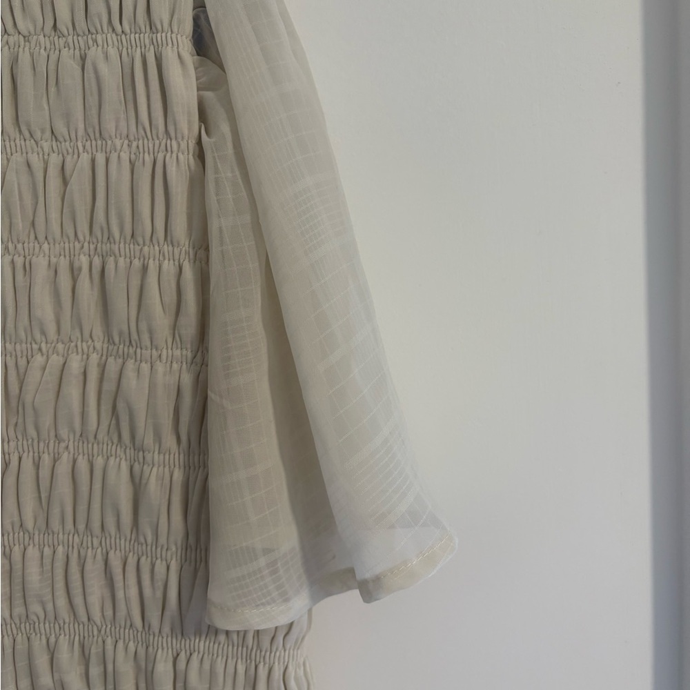 Smocked Off White Short Sleeve Midi Summer Dress‎ Size Medium - Picture 13 of 13